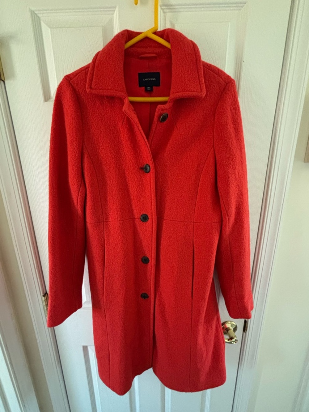 Lands' End Women's Coral Wool Blend Single-Breasted Trench Coat